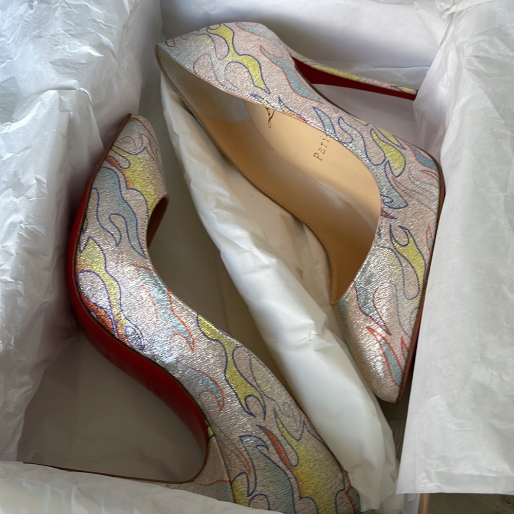christian louboutin pigalle follies lurex flame gold fabric stiletto sz 36 - Picture 10 of 10